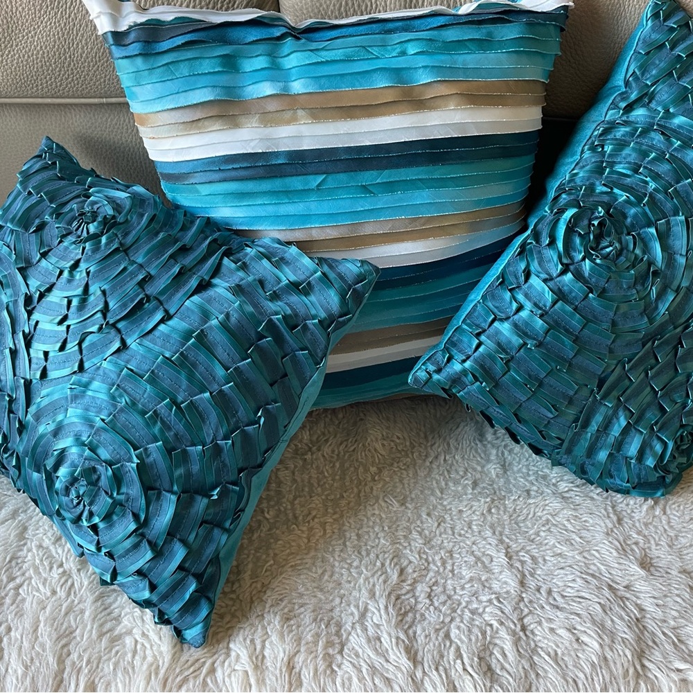 Pier 1 Toss Pillows - 17x17 and 13x17 beautiful teal/turquoise/sand color